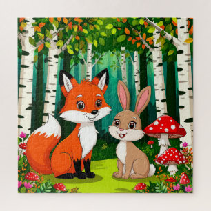 Adorable Cartoon Fox With Mushrooms Jigsaw Puzzle