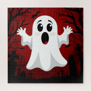 Adorable Cartoon Ghost in Spooky Halloween Jigsaw Puzzle