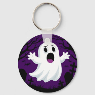 Adorable Cartoon Ghost in Spooky Halloween Key Ring