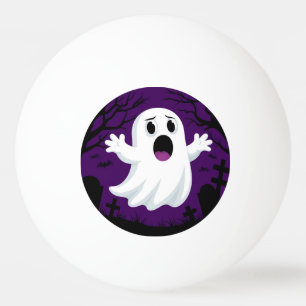Adorable Cartoon Ghost in Spooky Halloween Ping Pong Ball