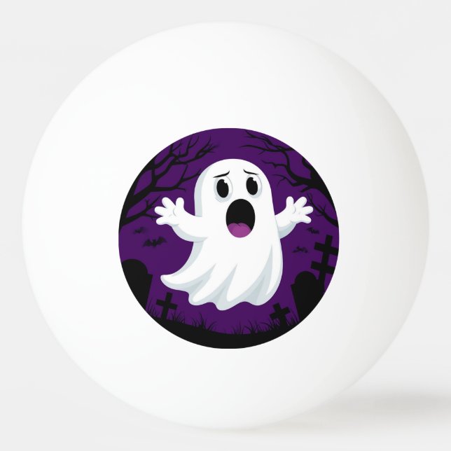 Adorable Cartoon Ghost in Spooky Halloween Ping Pong Ball (Front)