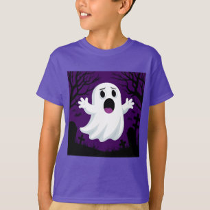 Adorable Cartoon Ghost in Spooky Halloween T-Shirt