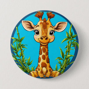 Adorable Cartoon Giraffe With Bamboo 7.5 Cm Round Badge