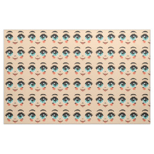 Adorable cartoon girl doll happiness face art fabric