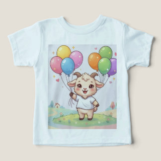 Adorable cartoon goat with colourful balloons