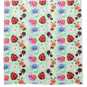 Adorable Cartoon Insects and Flowers Shower Curtain
