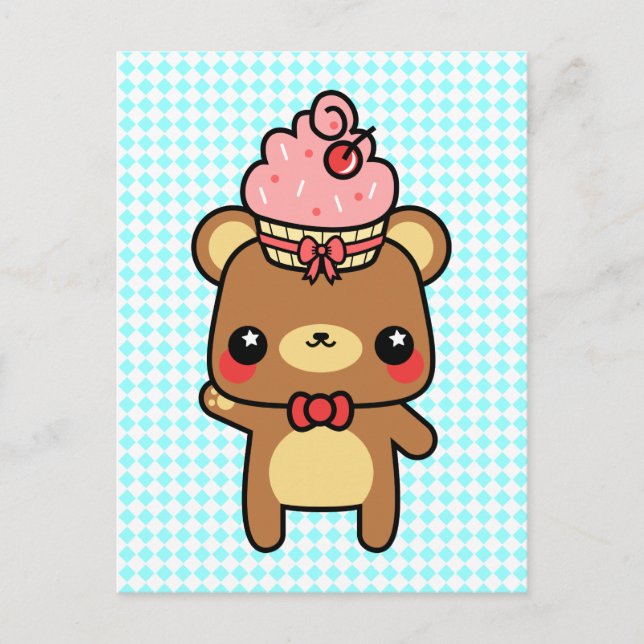 Adorable Cartoon Kawaii Bear Cupcake Postcard (Front)