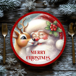 Adorable Cartoon Kids Christmas Party Plates