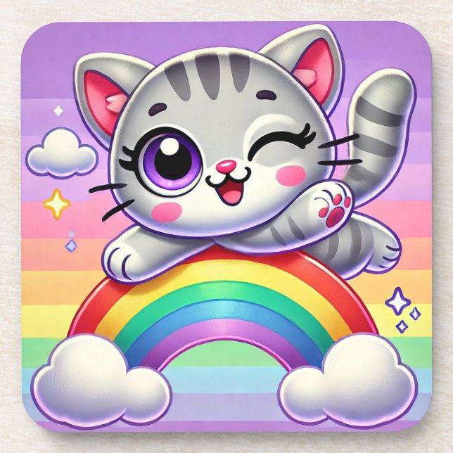 Adorable Cartoon Kitten Jumping Coaster (Front)