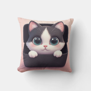 Adorable Cartoon Kitten With Big Eyes Cushion
