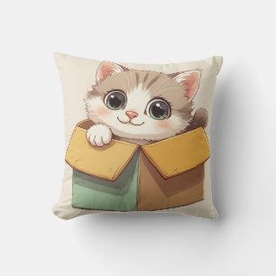 Adorable Cartoon Kitten With Big Eyes Cushion
