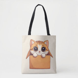 Adorable Cartoon Kitten With Big Eyes Tote Bag