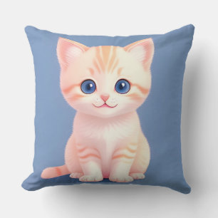 Adorable Cartoon Kitten With Blue Eyes Cushion