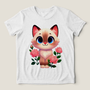 Adorable Cartoon Kitty Cat Floral Rose Cute Animal Tri-Blend Shirt