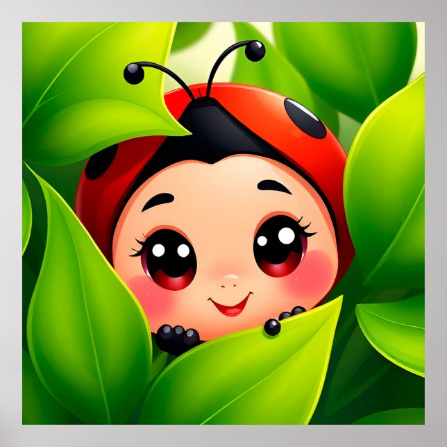 Adorable Cartoon Ladybug Poster (Front)