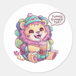 Adorable Cartoon Lion: Cozy, Kawaii Vibes Classic Round Sticker
