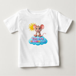 Adorable Cartoon Mouse Sitting on a Cloud Baby T-Shirt