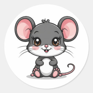 Adorable Cartoon Mouse with Big Ears Classic Round Sticker