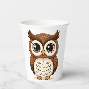 Adorable Cartoon Owl With Big Eyes Paper Cups