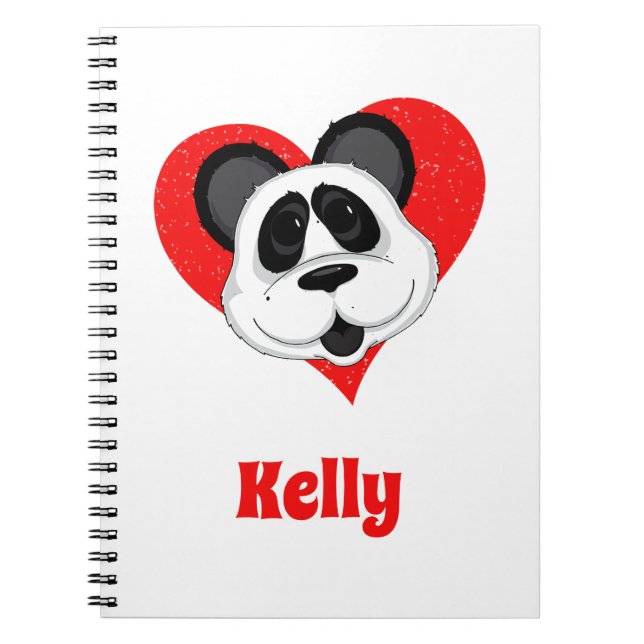 Adorable Cartoon Panda Bear on Love Heart Notebook (Front)