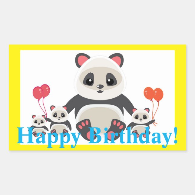 Adorable Cartoon Panda Bears with Balloons Rectangular Sticker (Front)