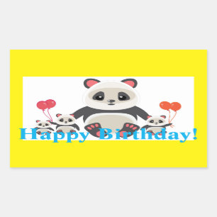 Adorable Cartoon Panda Bears with Balloons Rectangular Sticker
