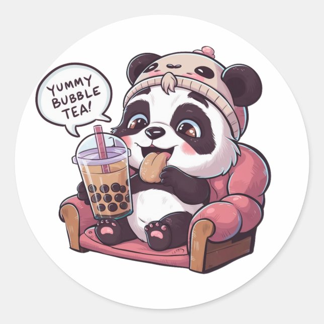 Adorable Cartoon Panda: Cozy, Kawaii Vibes Classic Round Sticker (Front)