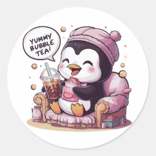 Adorable Cartoon Penguin: Cozy, Kawaii Vibes Classic Round Sticker