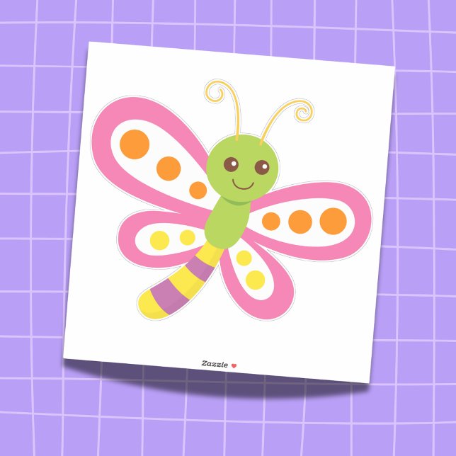 Adorable Cartoon Pink & Green Butterfly (Add a Burst of Cuteness and Color to Anything!)
