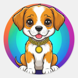 Adorable Cartoon Puppy Classic Round Sticker