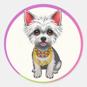 Adorable Cartoon Puppy Classic Round Sticker