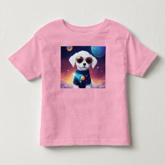Adorable Cartoon Puppy in Space Toddler T-Shirt