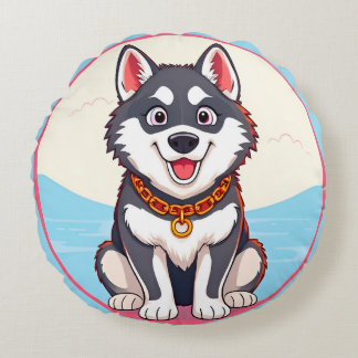 Adorable Cartoon Puppy Round Cushion
