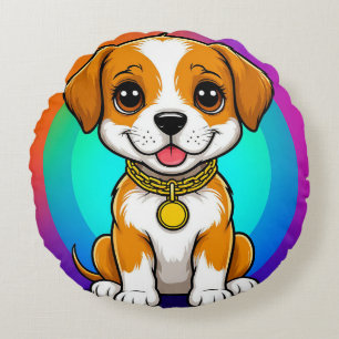 Adorable Cartoon Puppy Round Cushion