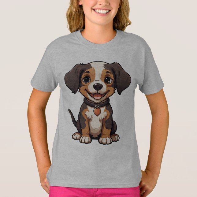 Adorable Cartoon Puppy with a Happy Expression T-Shirt (Front)