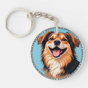 Adorable Cartoon Puppy with Bright Eyes Key Ring
