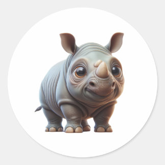 Adorable Cartoon Rhino Character Design Classic Round Sticker