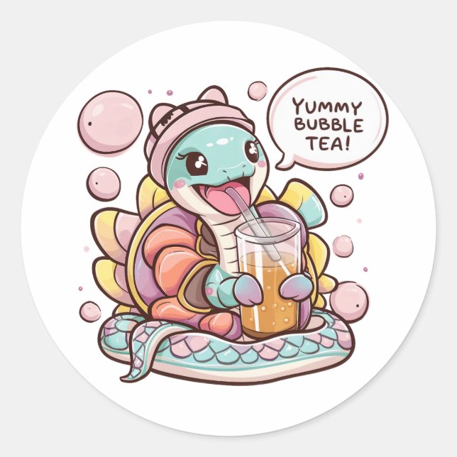 Adorable Cartoon Snake: Cozy, Kawaii Vibes Classic Round Sticker (Front)