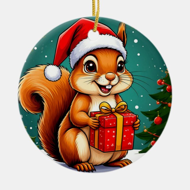 Adorable Cartoon Squirrel Ceramic Tree Decoration (Front)