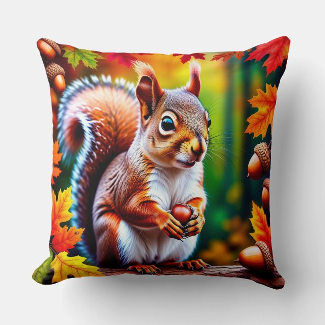 Adorable Cartoon Squirrel Character in Forest Cushion (Front)
