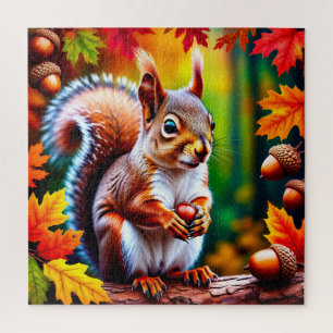 Adorable Cartoon Squirrel Character in Forest Jigsaw Puzzle