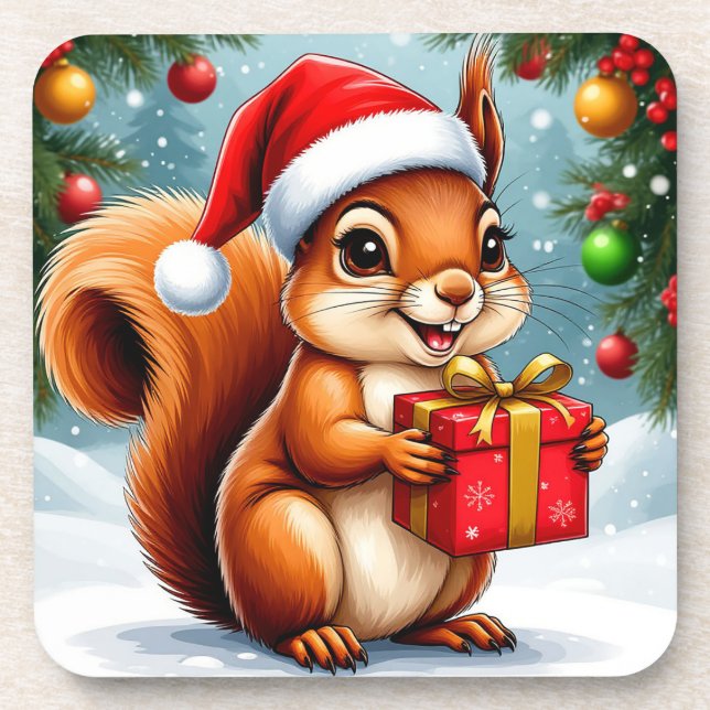 Adorable Cartoon Squirrel Coaster (Front)