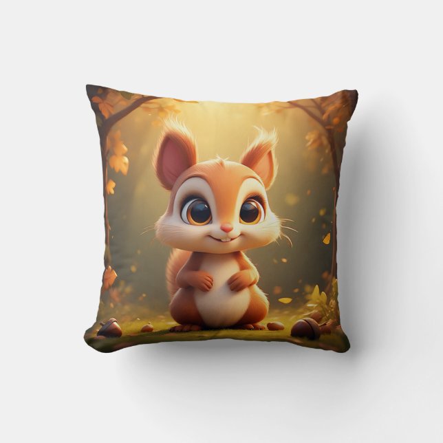 Adorable Cartoon Squirrel in a Forest Cushion (Front)