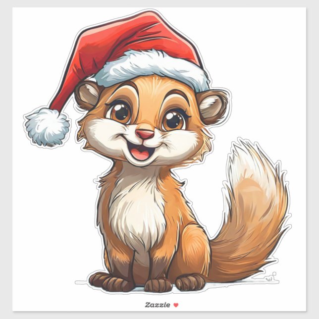 Adorable Cartoon Squirrel in Santa Hat  (Sheet)