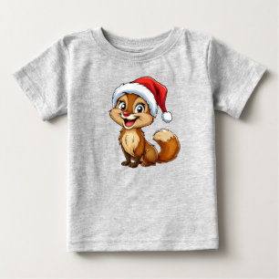 Adorable Cartoon Squirrel in Santa Hat Baby T-Shirt