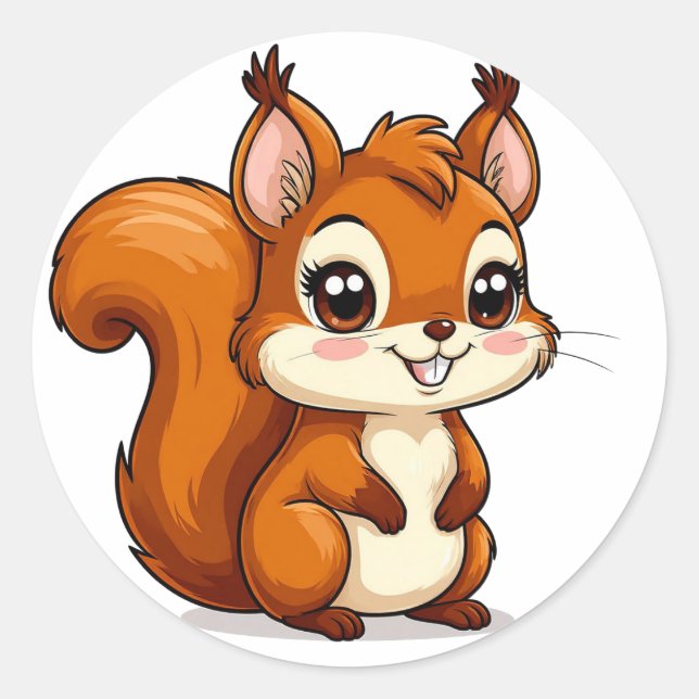 Adorable Cartoon Squirrel with Big Eyes Classic Round Sticker (Front)