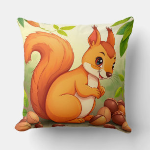 Adorable Cartoon Squirrel With Nuts Cushion