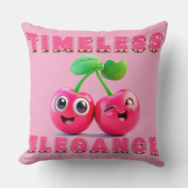 Adorable Cartoon Style Cheerful Cherry  Cushion (Front)