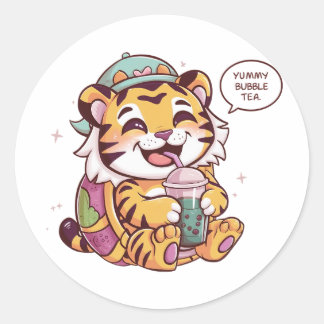 Adorable Cartoon Tiger: Cozy, Kawaii Vibes Classic Round Sticker