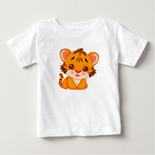 Adorable Cartoon Tiger Cub Sitting with Big Eyes Baby T-Shirt